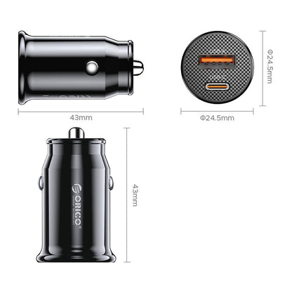 Car Charger Orico PowerMini, 30W, 3A, 1 x USB-A - 1 x USB-C, Black _1