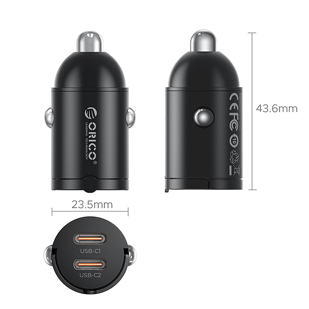 Car Charger Orico MiniRing, 30W, 3A, 2 x USB-C, Black _1