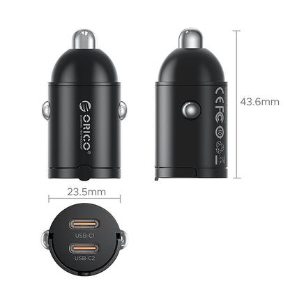Car Charger Orico MiniRing, 30W, 3A, 2 x USB-C, Black _1