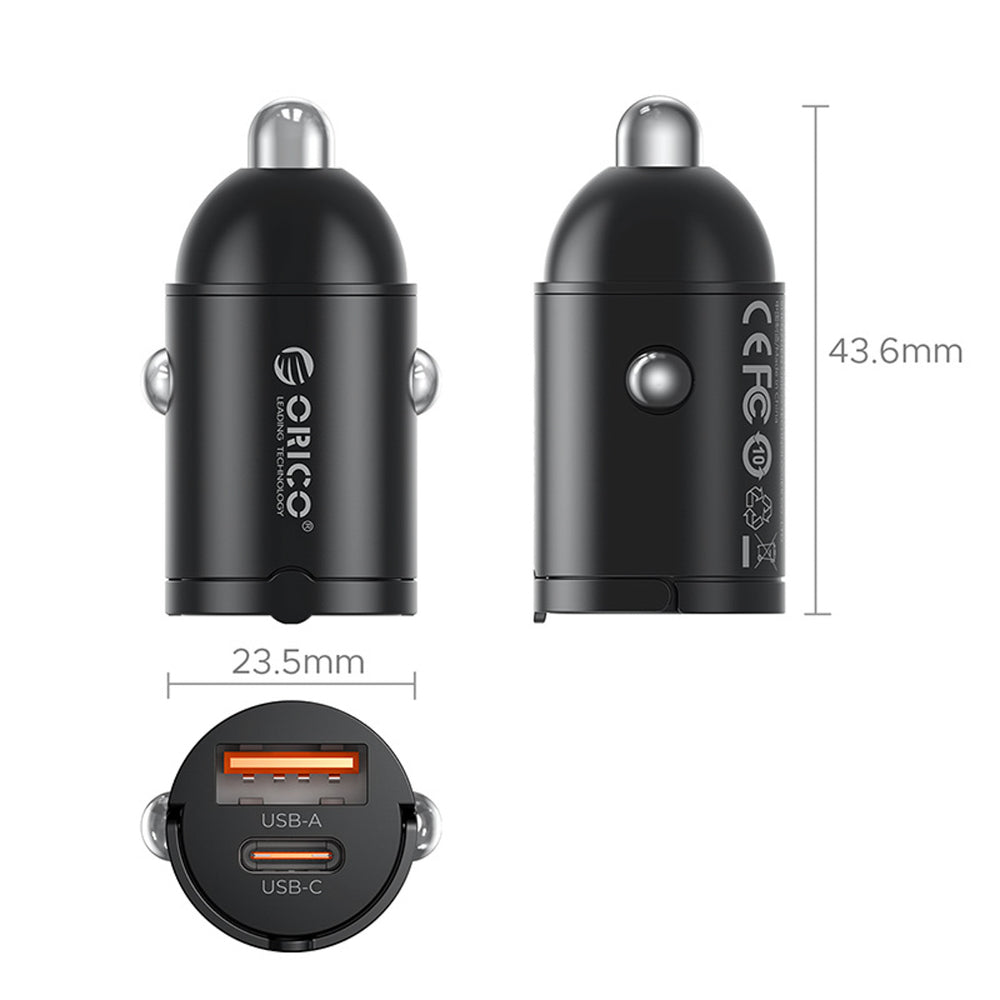 Orico MiniRing 30W USB-A + USB-C Car Charger - Black_1