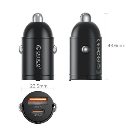 Orico MiniRing 30W USB-A + USB-C Car Charger - Black_1