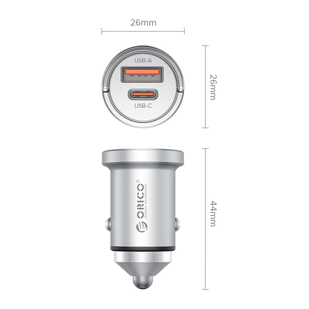 Car Charger Orico MiniRing Pro, 45W, 3A, 1 x USB-A - 1 x USB-C, Silver _1