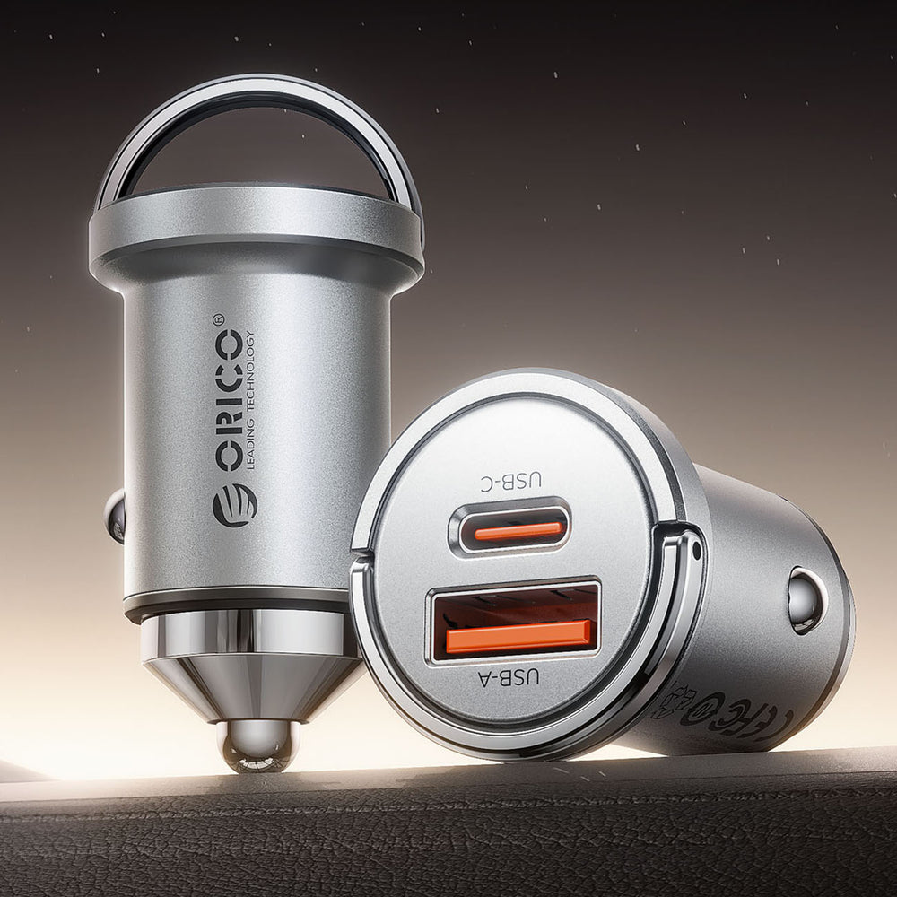 Car Charger Orico MiniRing Pro, 45W, 3A, 1 x USB-A - 1 x USB-C, Silver _2