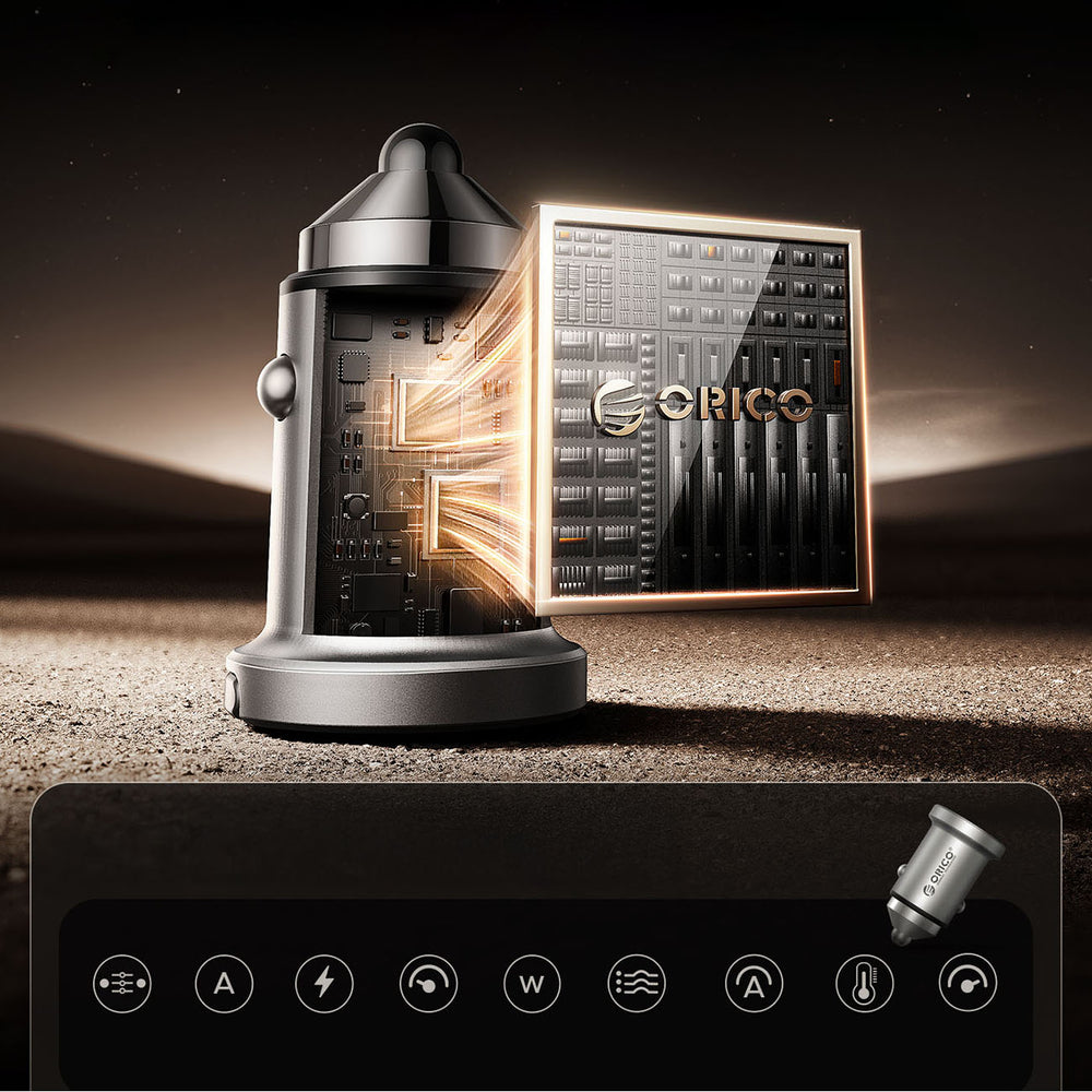 Car Charger Orico MiniRing Pro, 45W, 3A, 1 x USB-A - 1 x USB-C, Silver _5