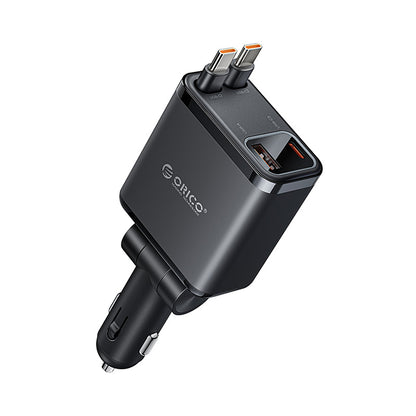 Orico Twin Reach 45W USB-A + USB-C Car Charger with Two Retractable USB-C Cables - Black_0