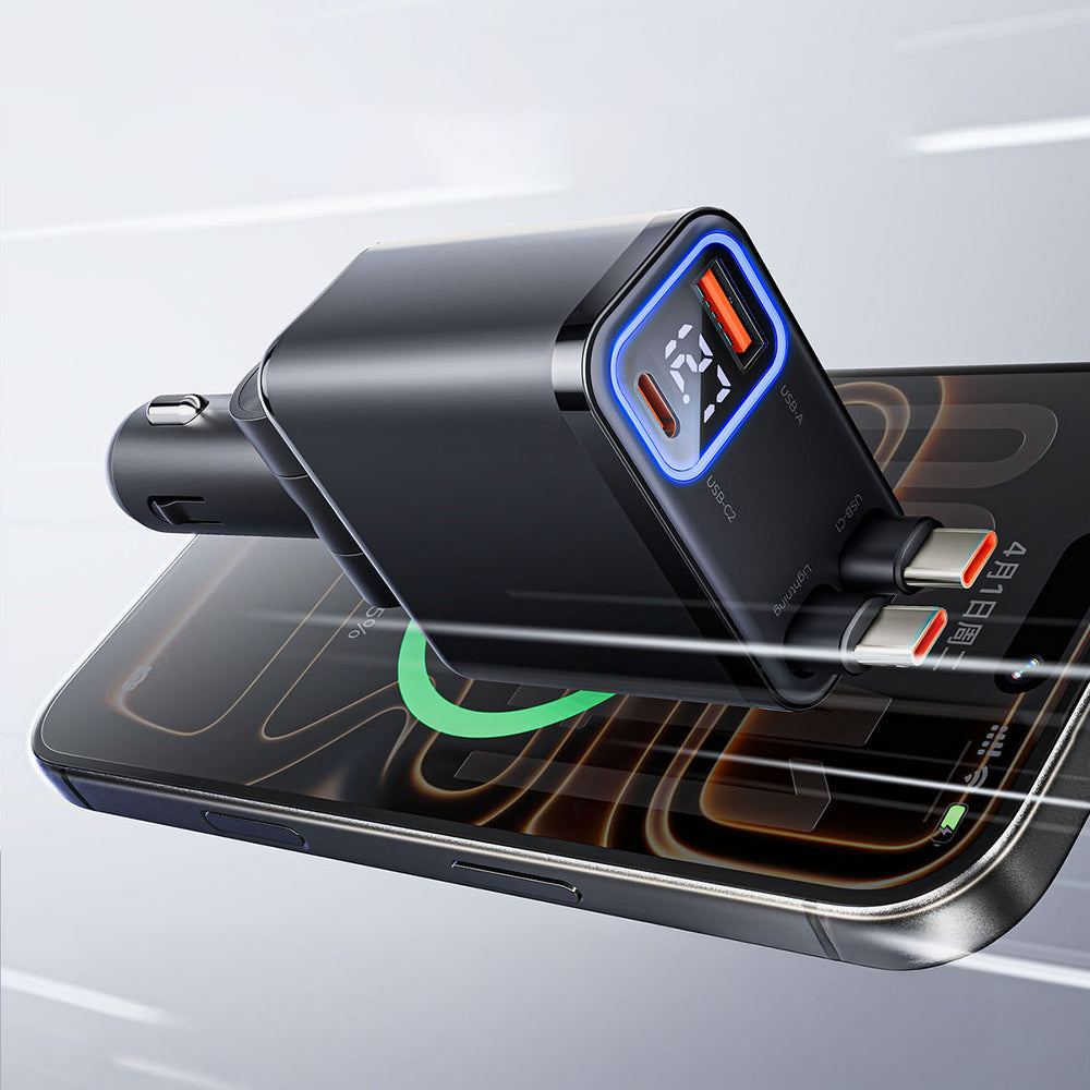 Orico Twin Reach 45W USB-A + USB-C Car Charger with Two Retractable USB-C Cables - Black_6