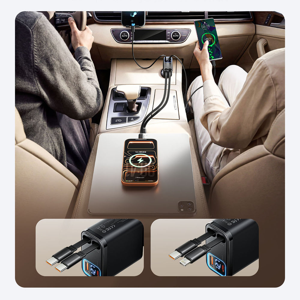 Orico Twin Reach 45W USB-A + USB-C Car Charger with Two Retractable USB-C Cables - Black_7