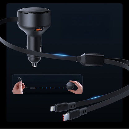 Orico Dual Stretch 60W USB-C Car Charger with Two Retractable USB-C + Lightning Cables - Black_4