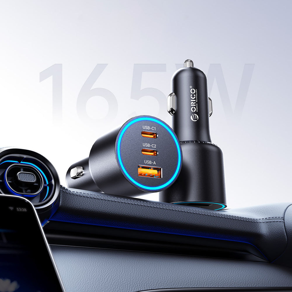 Car Charger Orico HyperDrive, 165W, 5A, 1 x USB-A - 2 x USB-C, Black _1