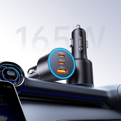 Car Charger Orico HyperDrive, 165W, 5A, 1 x USB-A - 2 x USB-C, Black _1