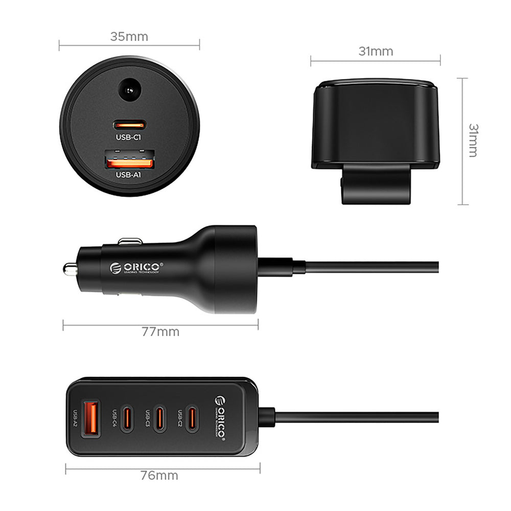 Orico ChargeClip 108W Car Charger 2x USB-A + 4x USB-C with Clip - Black_1