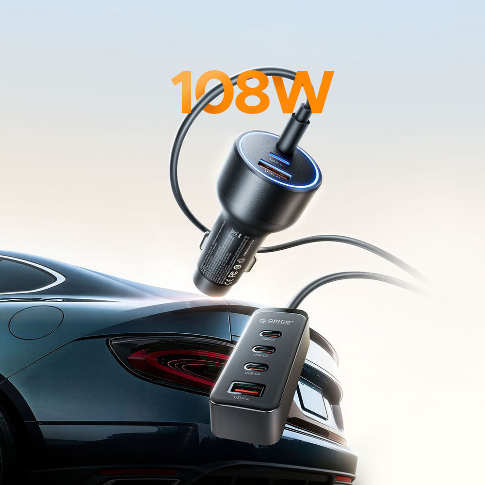 Orico ChargeClip 108W Car Charger 2x USB-A + 4x USB-C with Clip - Black_2