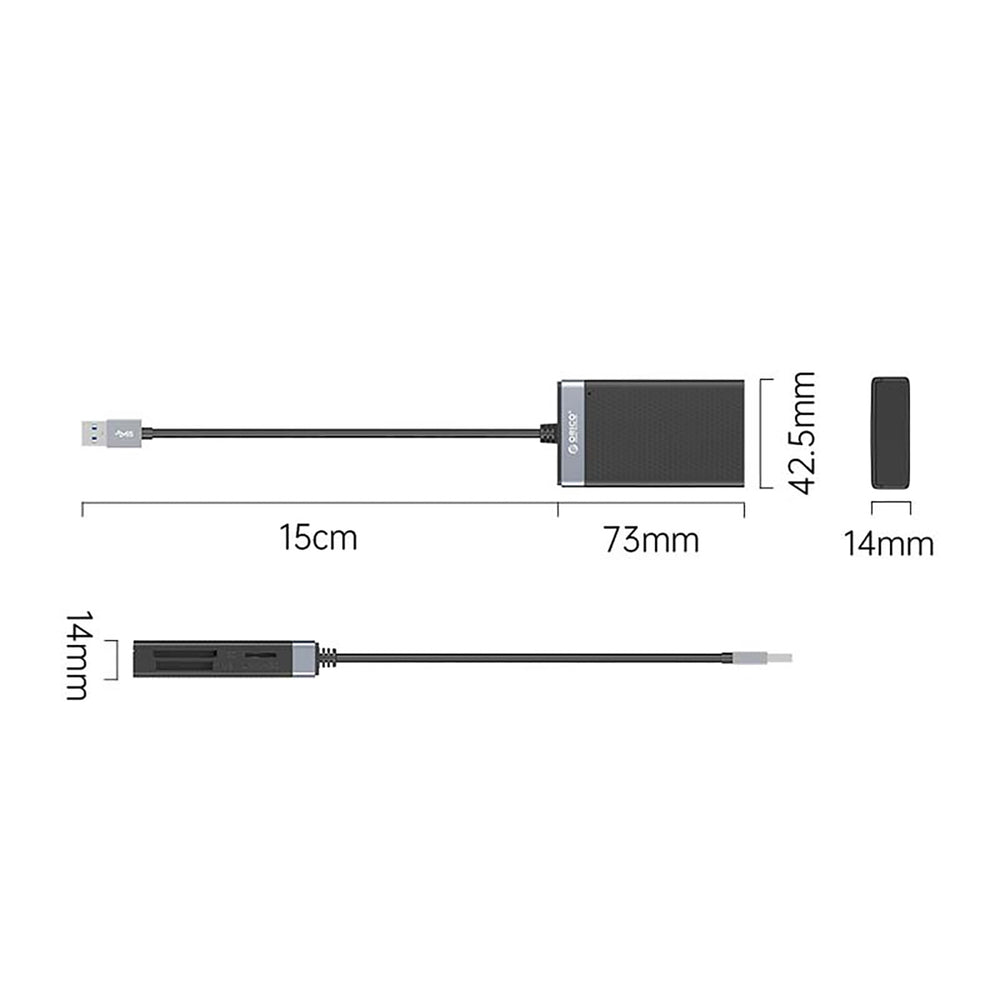 Orico CL4D-A3 USB-A 3.0 SD microSD CF MS 5 Gb/s Memory Card Reader - Black and Silver_3