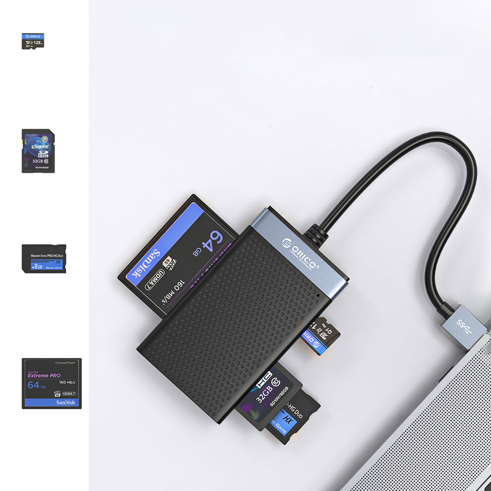 Orico CL4D-A3 USB-A 3.0 SD microSD CF MS 5 Gb/s Memory Card Reader - Black and Silver_5