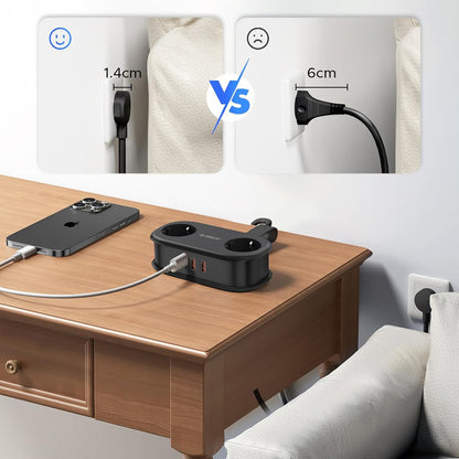 Orico AP3 20W GaN 5in1 Power Strip 2x AC + 2x USB-A + 1x USB-C - Black_2