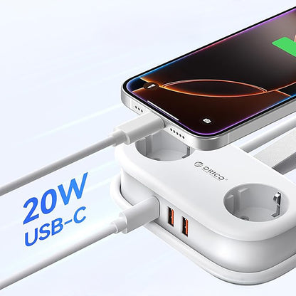 Power Strip Orico APP, 2 x Schuko - 2 x USB-A - 1 x USB-C, White _1