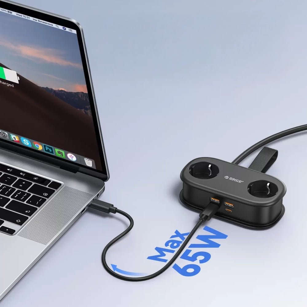 Power Strip Orico AP3, 2 x Schuko - 2 x USB-A - 2 x USB-C, Black _2