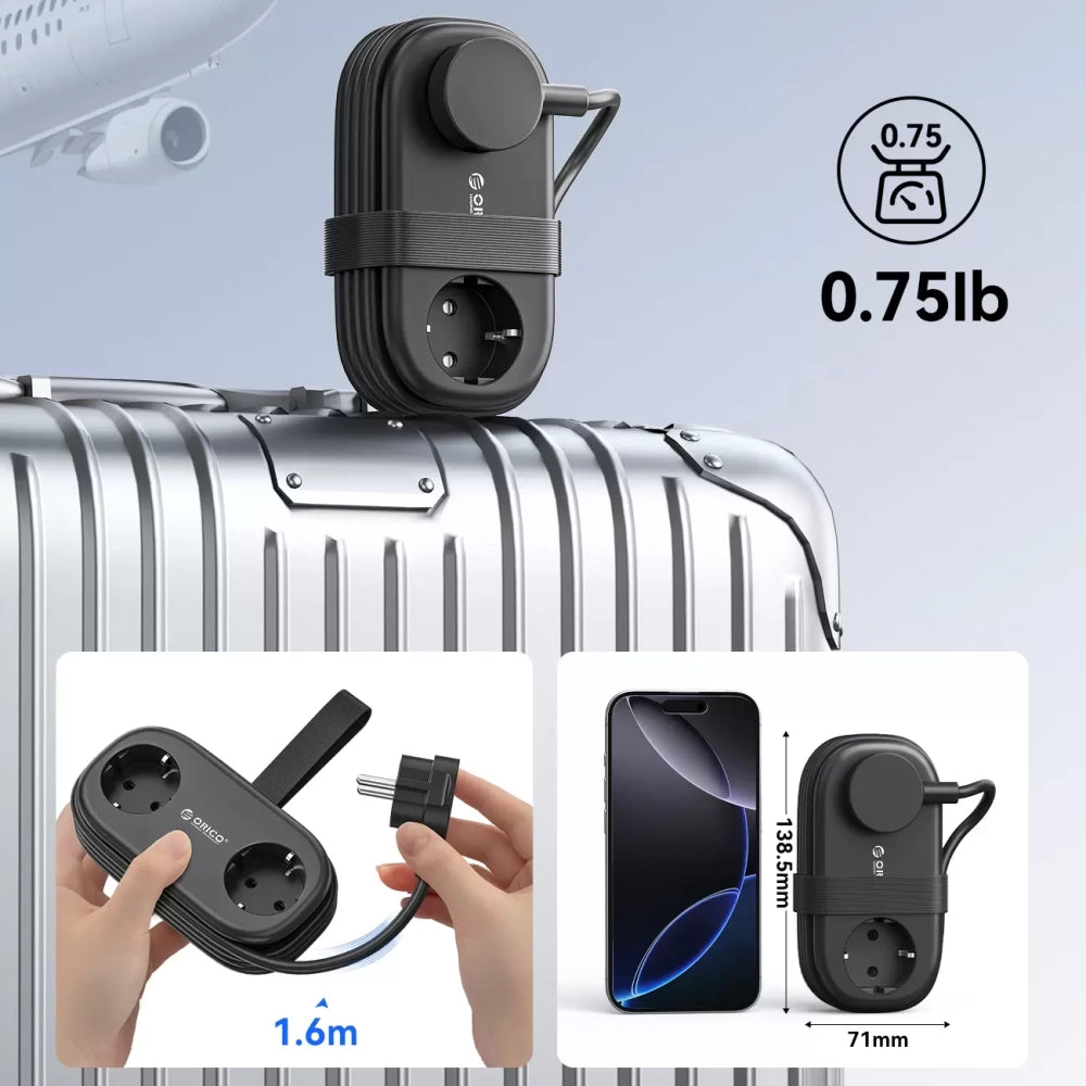 Power Strip Orico AP3, 2 x Schuko - 2 x USB-A - 2 x USB-C, Black _5