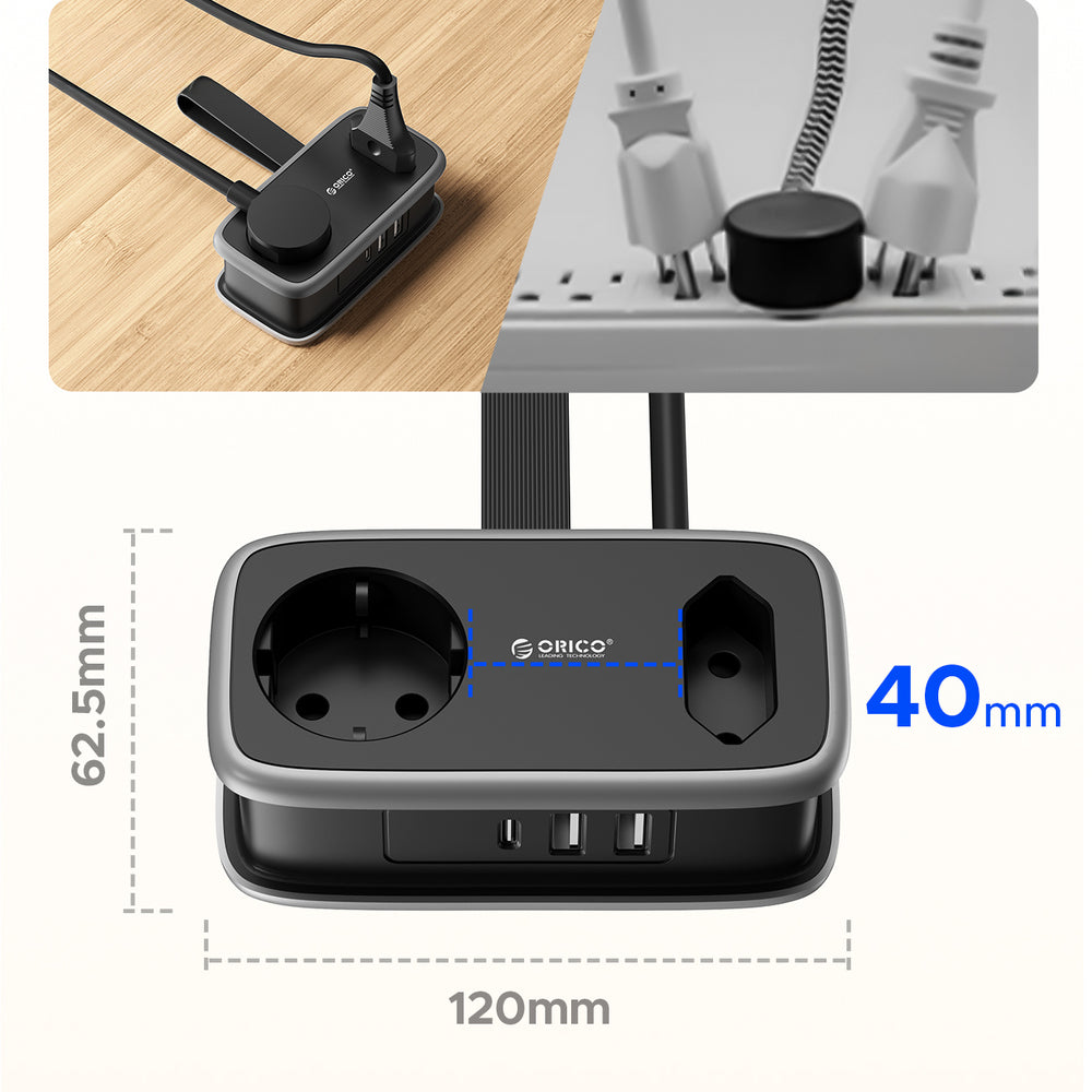 Orico APP 15.5W 5in1 Power Strip 2x AC + 2x USB-A + 1x USB-C - Black_7