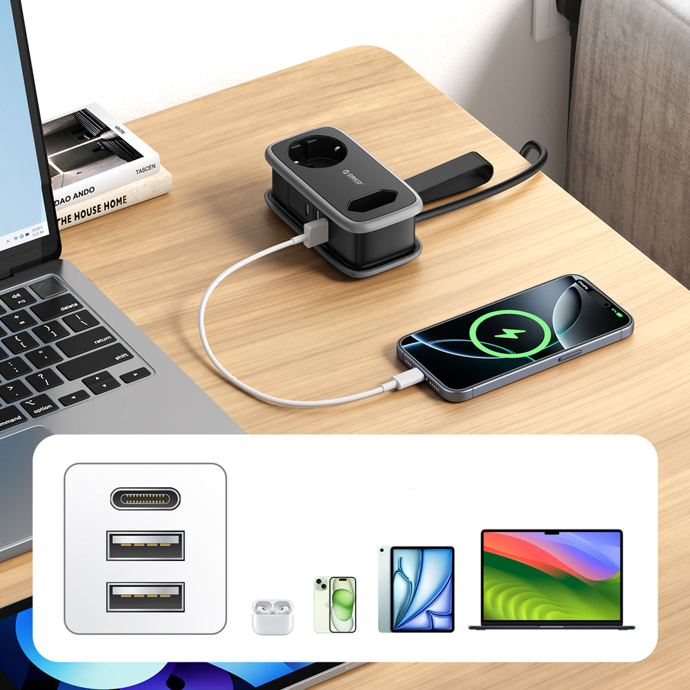 Orico APP 15.5W 5in1 Power Strip 2x AC + 2x USB-A + 1x USB-C - Black_8