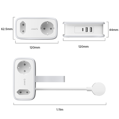 Orico APP 15.5W 5in1 Power Strip 2x AC + 2x USB-A + 1x USB-C - White_2