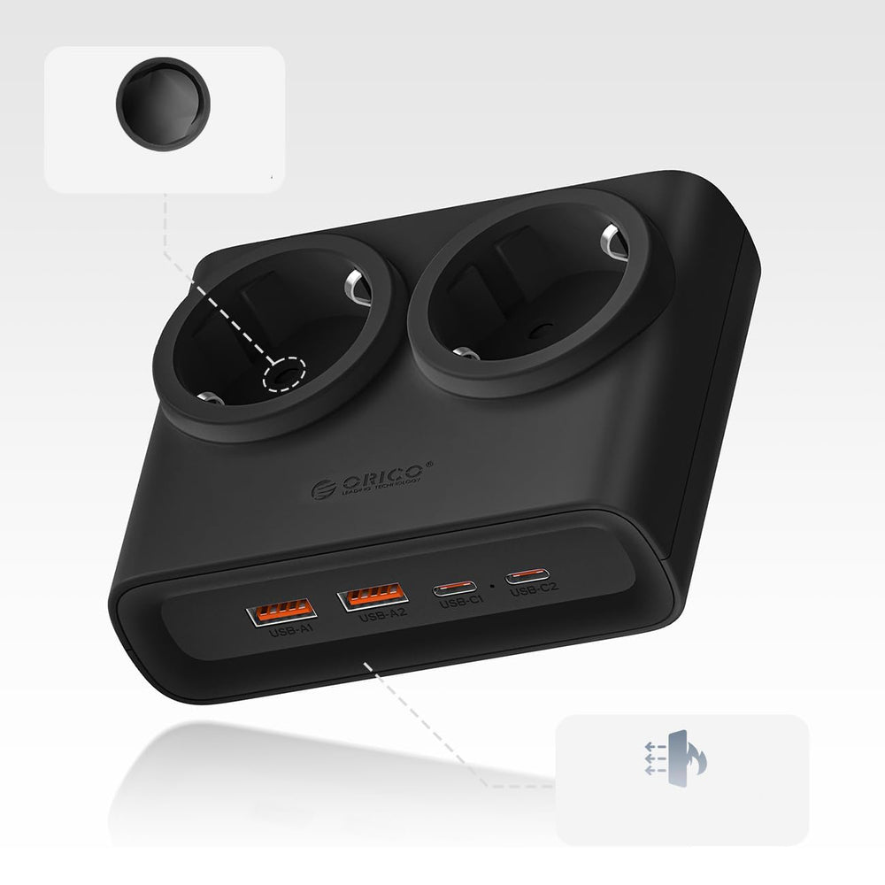 Orico PDC25 25W 6in1 Power Strip 2x AC + 2x USB-A + 2x USB-C - Black_1