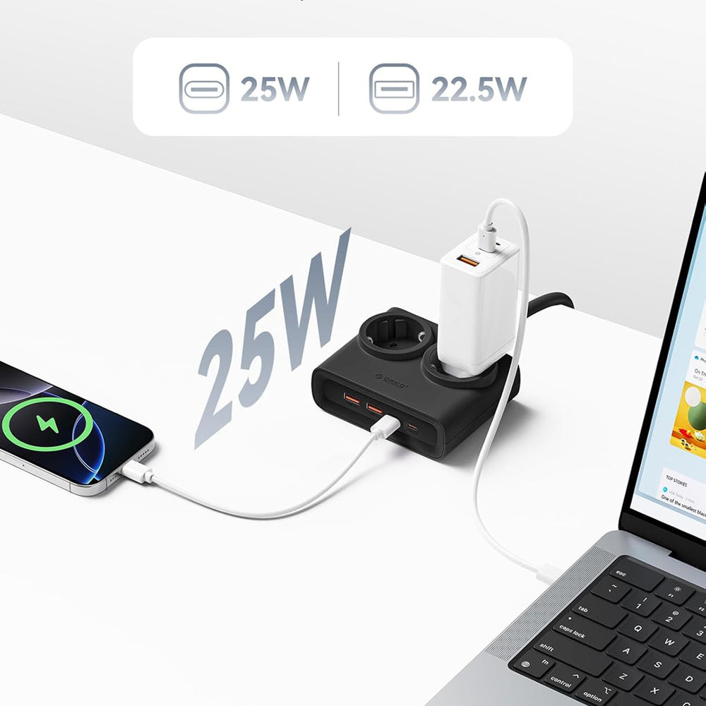 Orico PDC25 25W 6in1 Power Strip 2x AC + 2x USB-A + 2x USB-C - Black_2