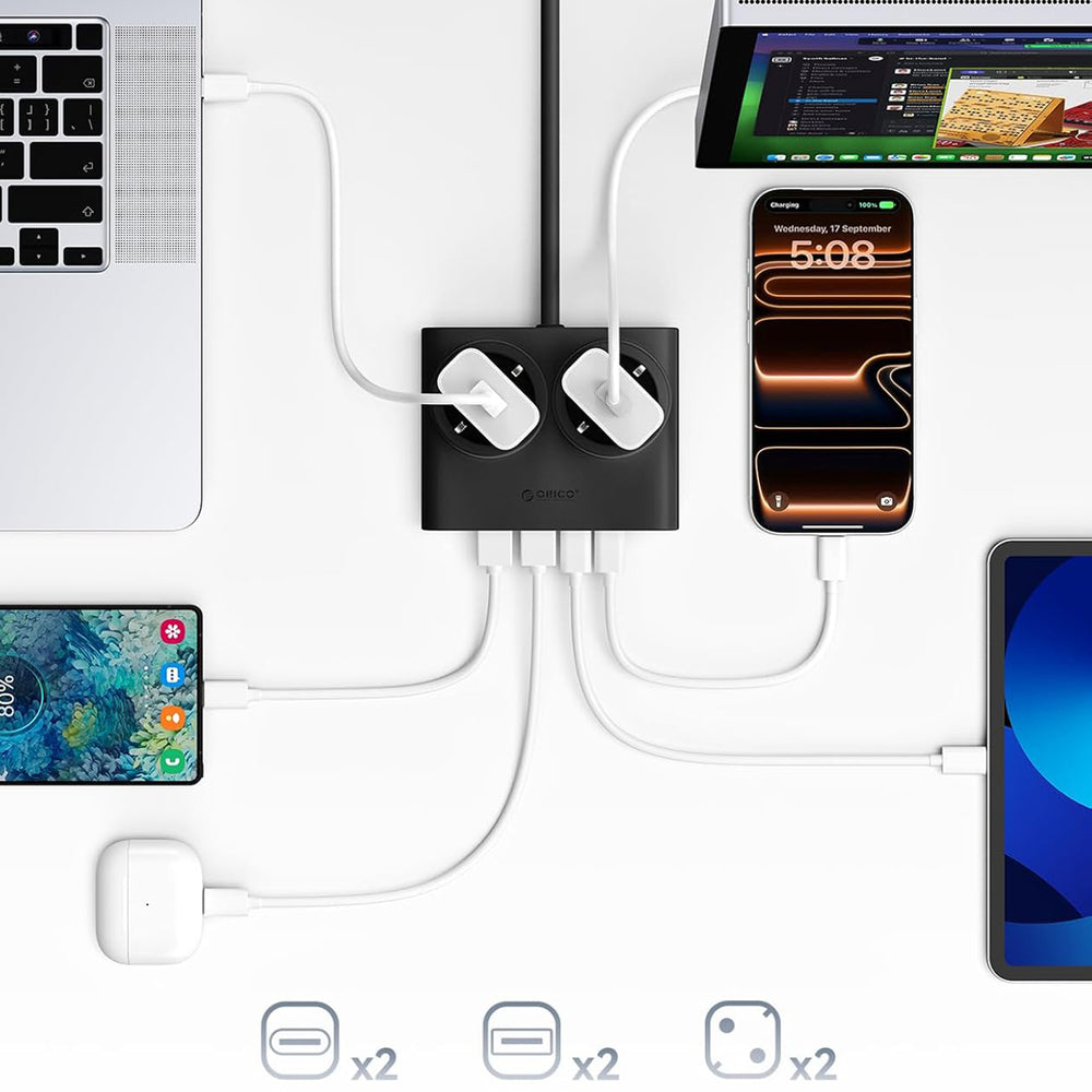 Orico PDC25 25W 6in1 Power Strip 2x AC + 2x USB-A + 2x USB-C - Black_6