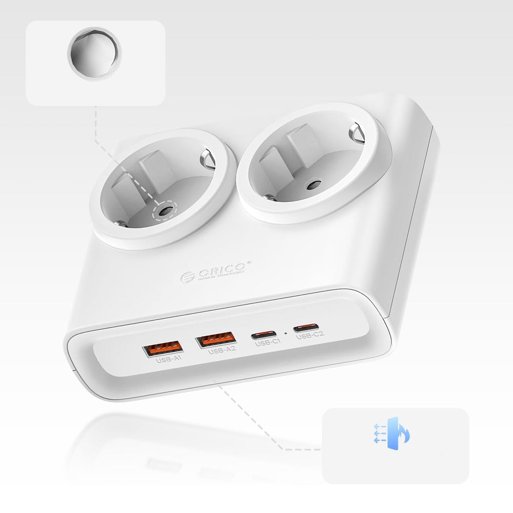 Orico PDC25 25W 6in1 Power Strip 2x AC + 2x USB-A + 2x USB-C - White_1