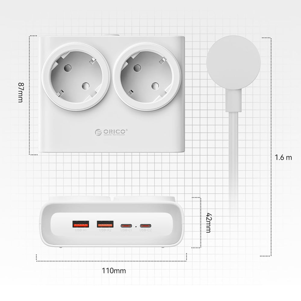 Orico PDC25 25W 6in1 Power Strip 2x AC + 2x USB-A + 2x USB-C - White_3