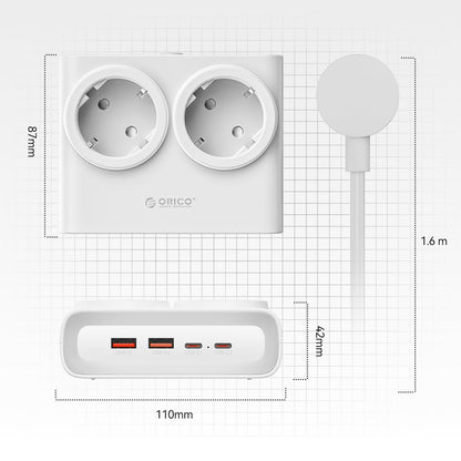 Orico PDC25 25W 6in1 Power Strip 2x AC + 2x USB-A + 2x USB-C - White_3