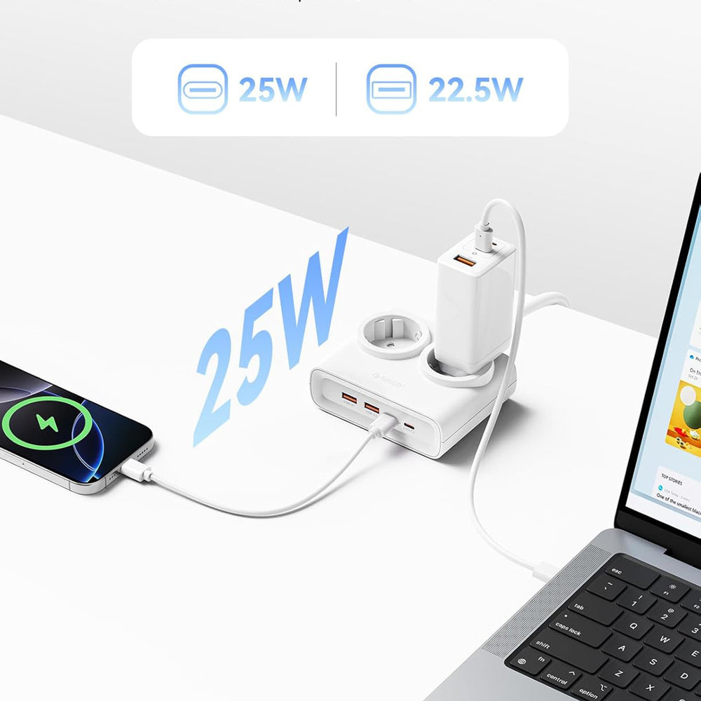 Orico PDC25 25W 6in1 Power Strip 2x AC + 2x USB-A + 2x USB-C - White_4
