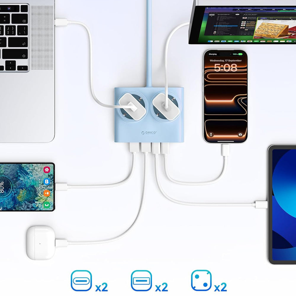 Orico PDC25 25W 6in1 Power Strip 2x AC + 2x USB-A + 2x USB-C - Blue_5