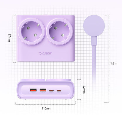 Orico PDC25 25W 6in1 Power Strip 2x AC + 2x USB-A + 2x USB-C - Purple_4