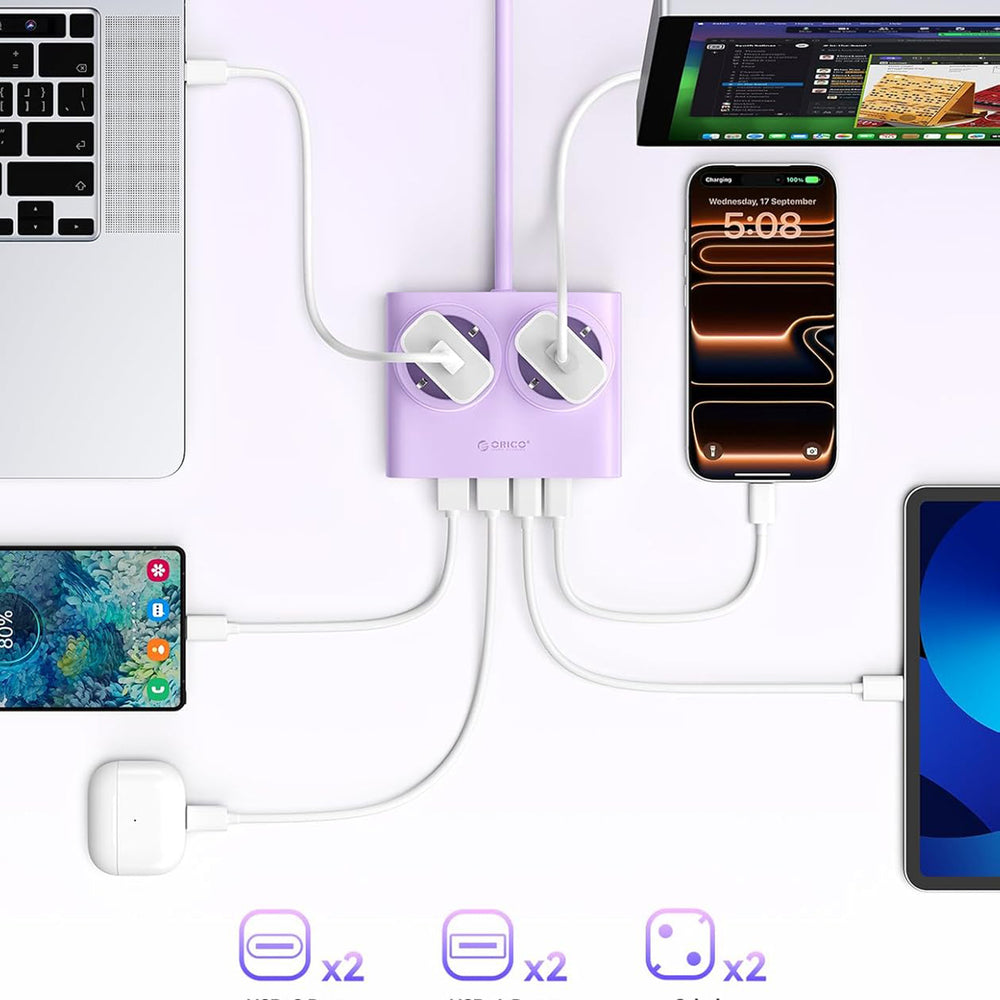 Orico PDC25 25W 6in1 Power Strip 2x AC + 2x USB-A + 2x USB-C - Purple_6