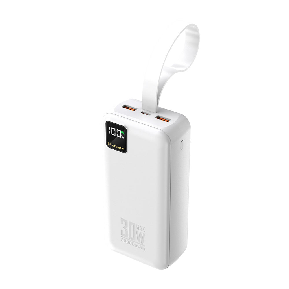 Wozinsky W8-W 30000mAh 30W Powerbank 2x USB-A and USB-C with Flashlight - White_0
