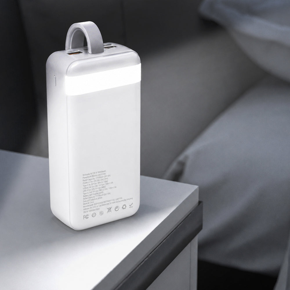 Wozinsky W8-W 30000mAh 30W Powerbank 2x USB-A and USB-C with Flashlight - White_4