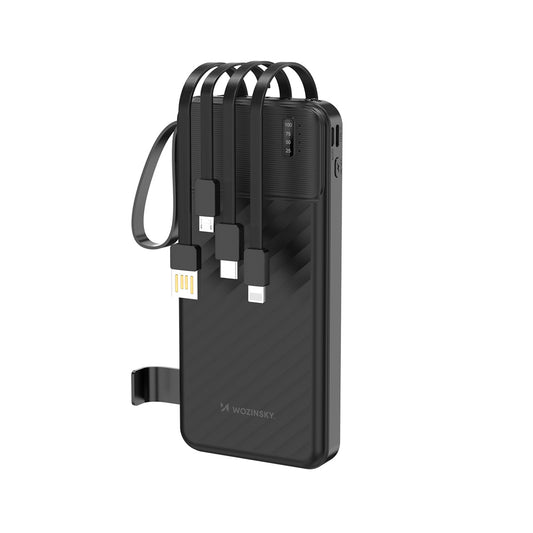 Wozinsky W11-B 10000mAh 10W Powerbank with Built-in Cables and Flashlight - Black_0