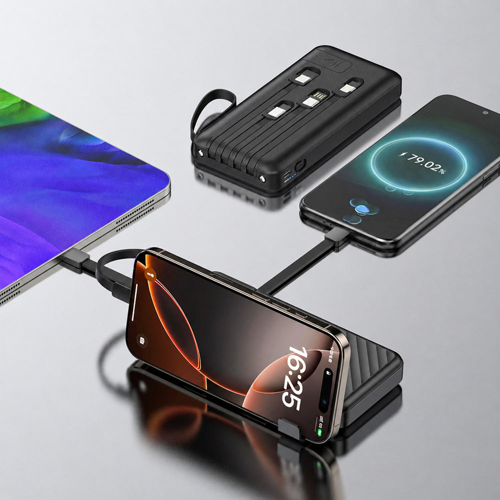 Wozinsky W11-B 10000mAh 10W Powerbank with Built-in Cables and Flashlight - Black_1