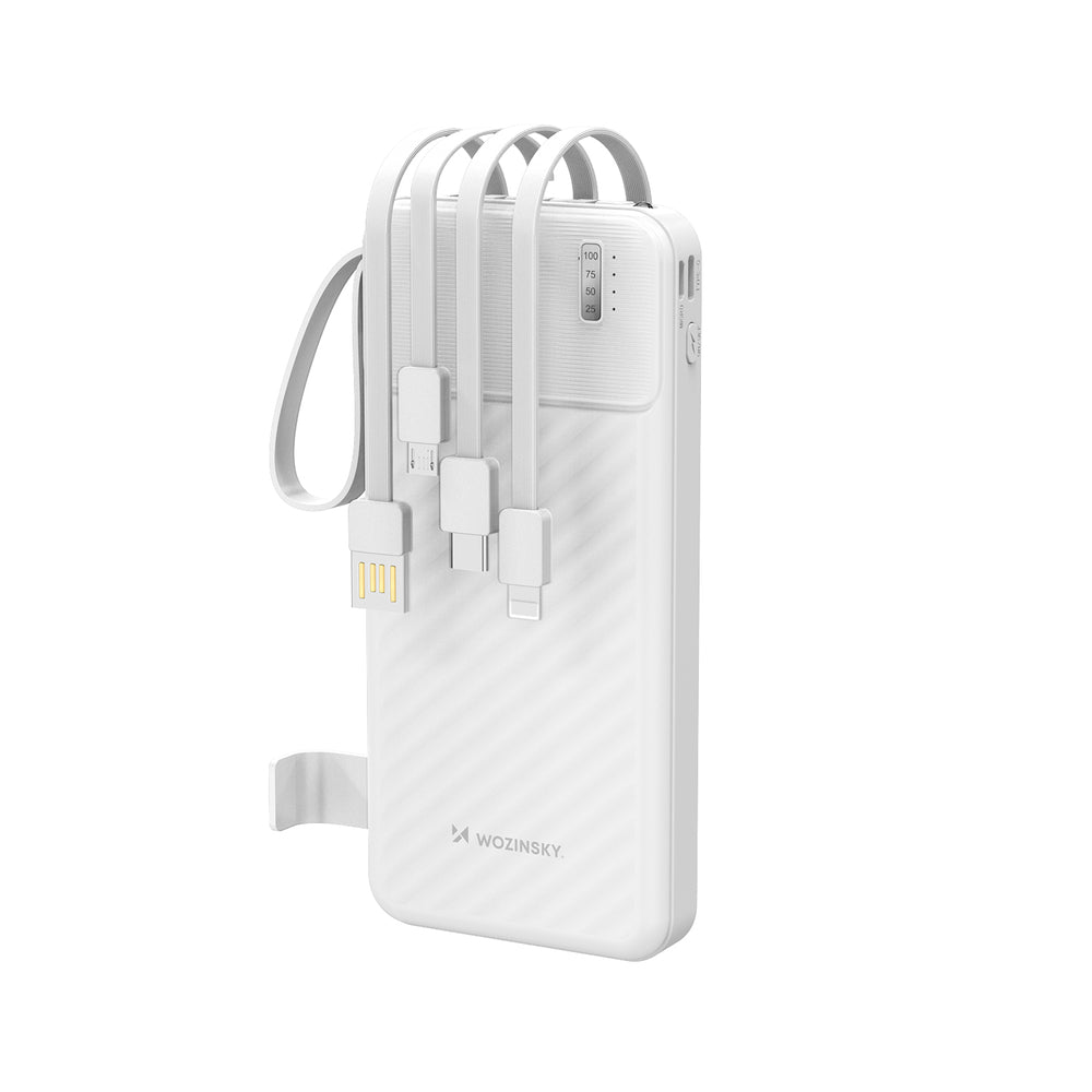 Wozinsky W11-W 10000mAh 10W Powerbank with Built-in Cables and Flashlight - White_0