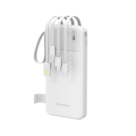 Wozinsky W11-W 10000mAh 10W Powerbank with Built-in Cables and Flashlight - White_0
