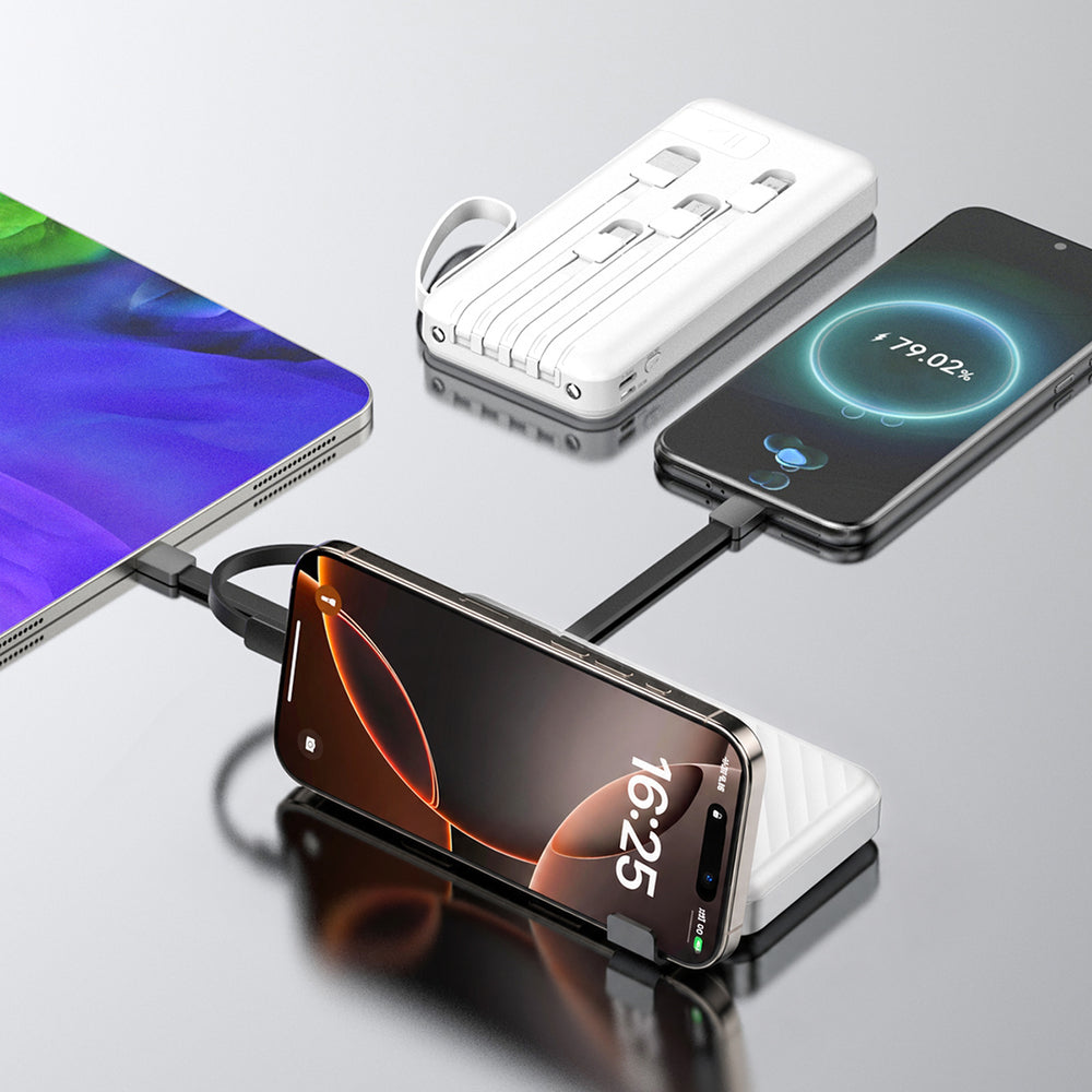Wozinsky W11-W 10000mAh 10W Powerbank with Built-in Cables and Flashlight - White_1