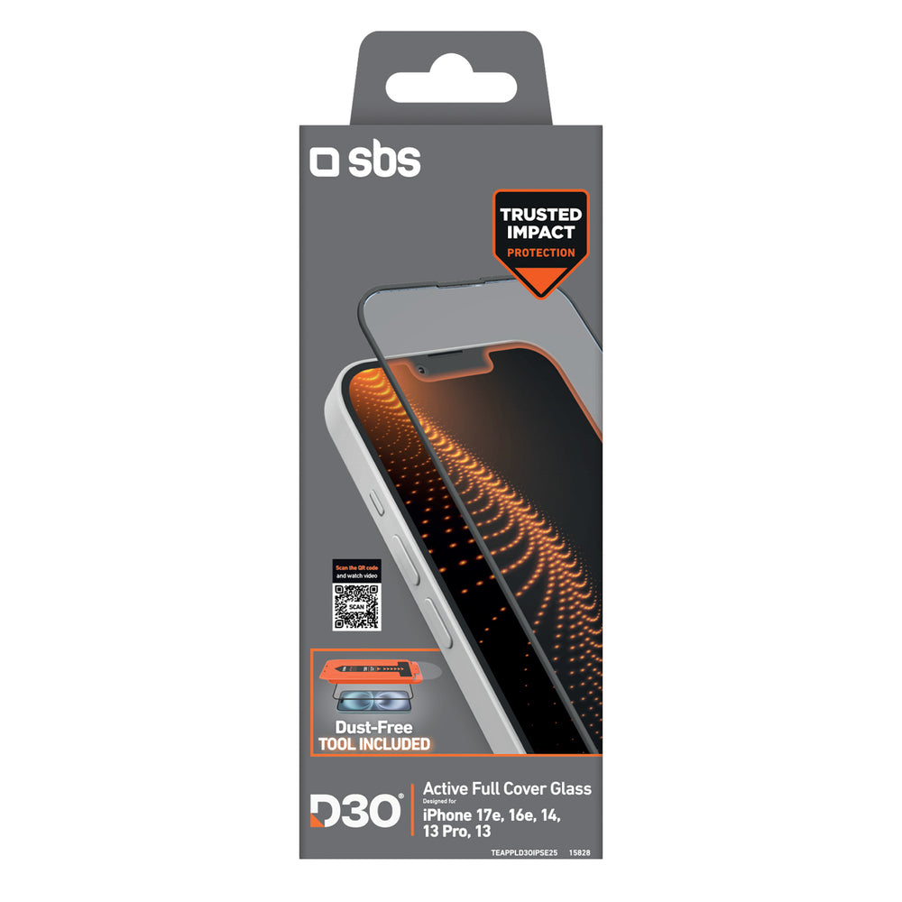 SBS D3O Tempered Glass for iPhone 13/13 Pro/14/16e/17e with Applicator_1