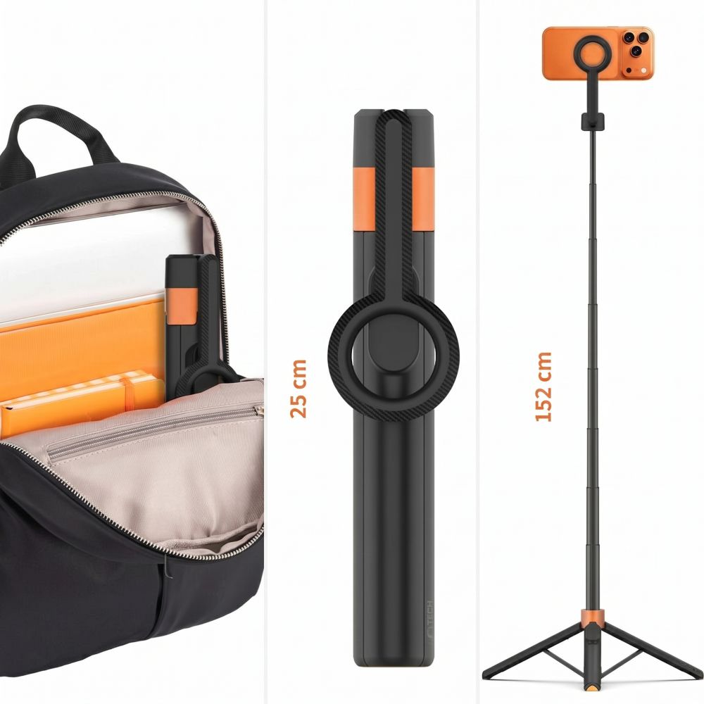 Tech-Protect L10S Bluetooth Selfie Stick Tripod - Black and Orange_11