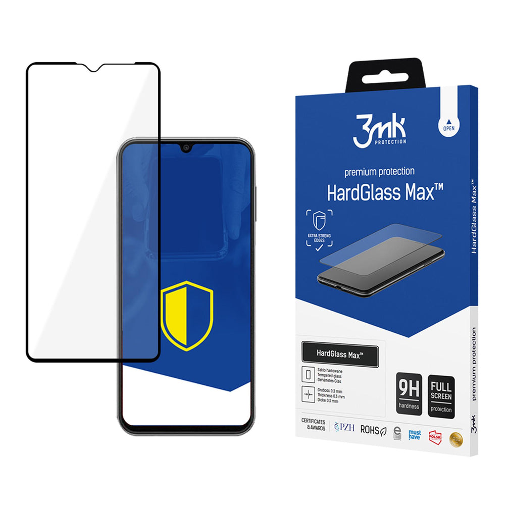 Reinforced Full Coverage Tempered Glass 3mk HardGlass Max Black for Samsung Galaxy A14 4G/5G_0