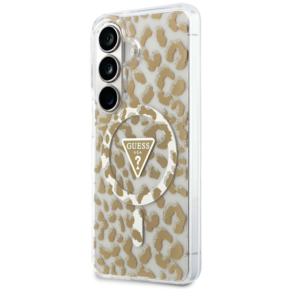 Guess IML Leopard Print Triangle MagSafe Case for Samsung Galaxy S26 - Brown_1