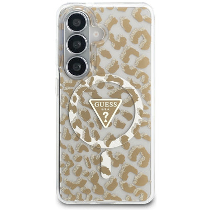 Guess IML Leopard Print Triangle MagSafe Case for Samsung Galaxy S26 - Brown_2