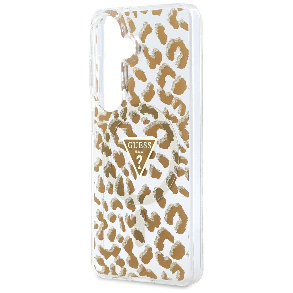 Guess IML Leopard Print Triangle MagSafe Case for Samsung Galaxy S26 - Brown_5