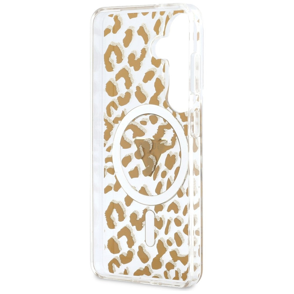 Guess IML Leopard Print Triangle MagSafe Case for Samsung Galaxy S26 - Brown_6