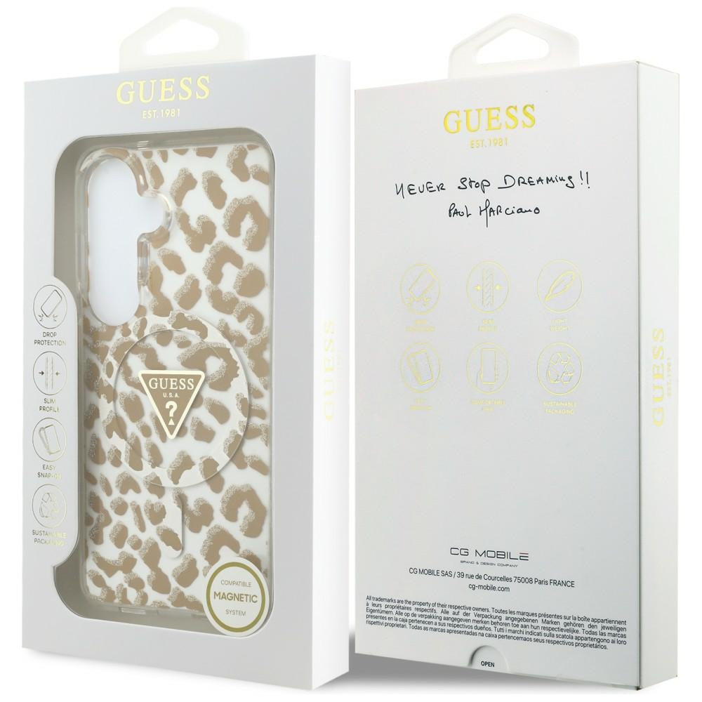 Guess IML Leopard Print Triangle MagSafe Case for Samsung Galaxy S26 - Brown_7